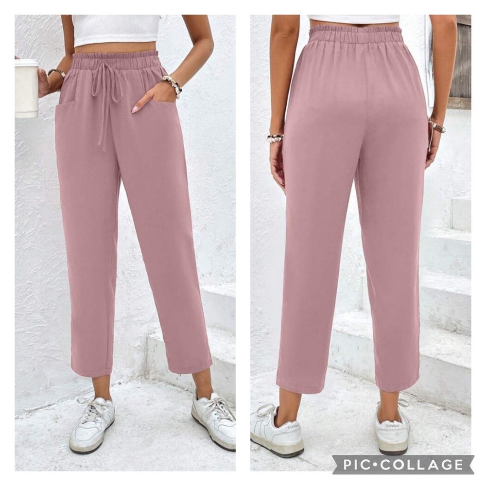 Dusty Pink High-Waisted Cropped Pants
